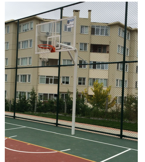 Basketball Hoop Single Post Pipe 10 mm Glass (White) Backboard 105x180 cm